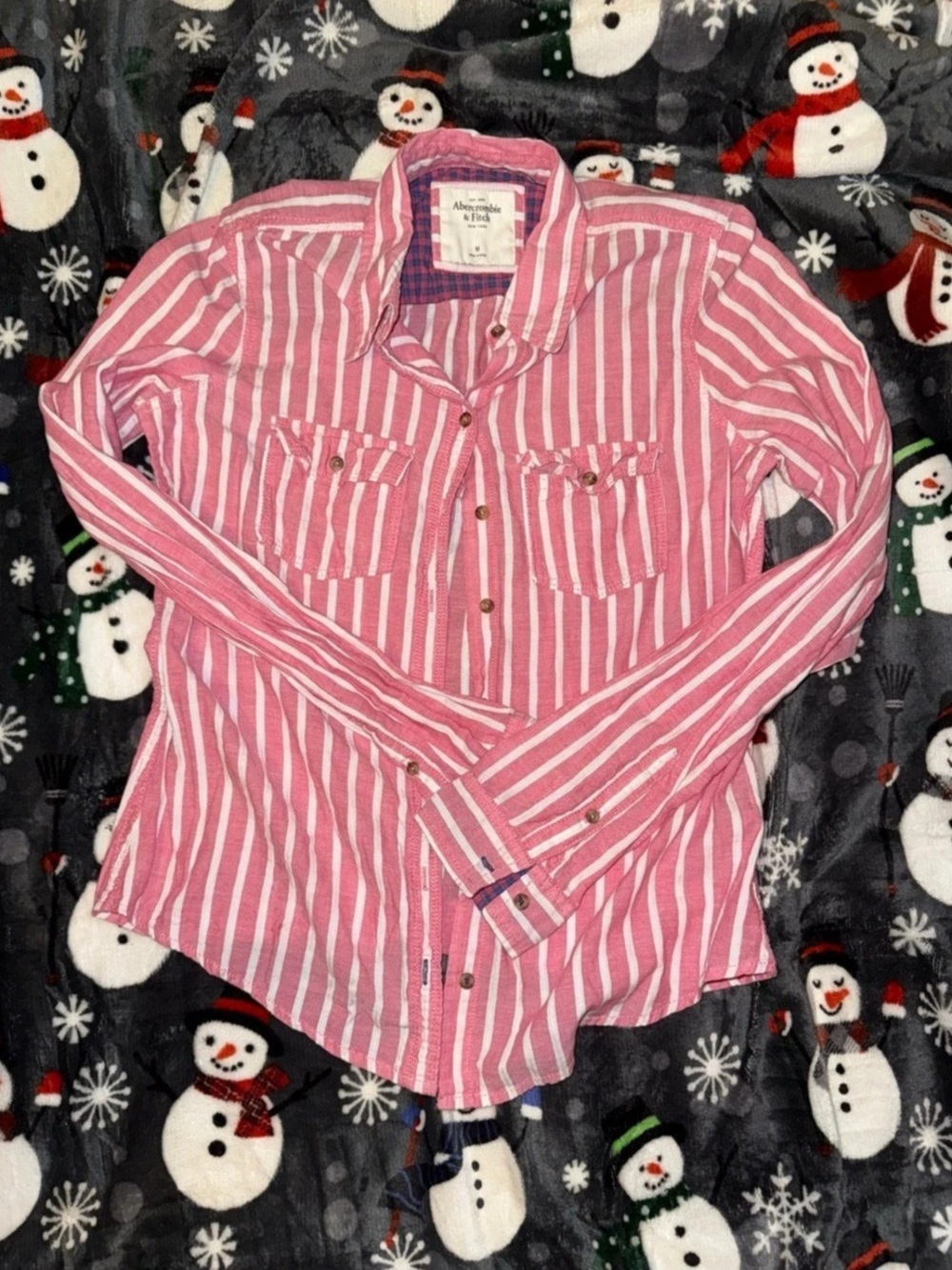 Abercrombie & Fitch Striped Button Down Pink & White Size Medium